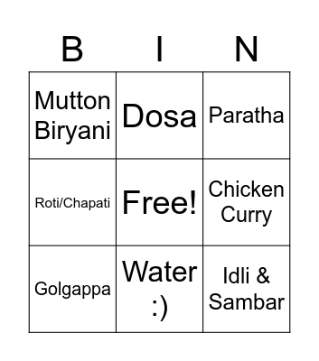 Indian Street Food! Bingo Card