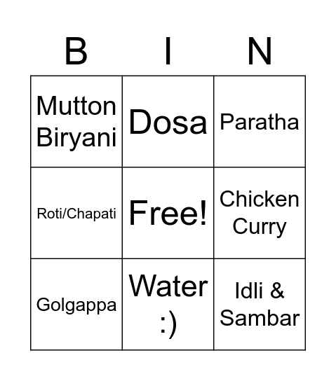 Indian Street Food! Bingo Card