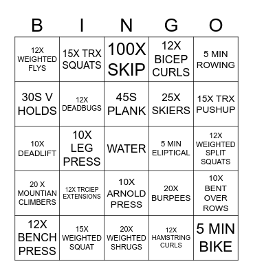 Personal Fitness BINGO Card