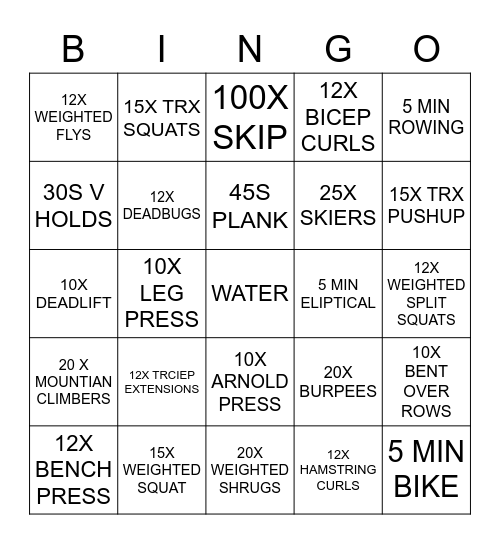 Personal Fitness BINGO Card