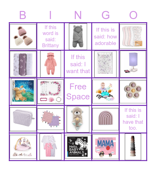 Whitney's Baby Shower Bingo Card