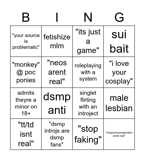 ponytown bingo (real) Bingo Card