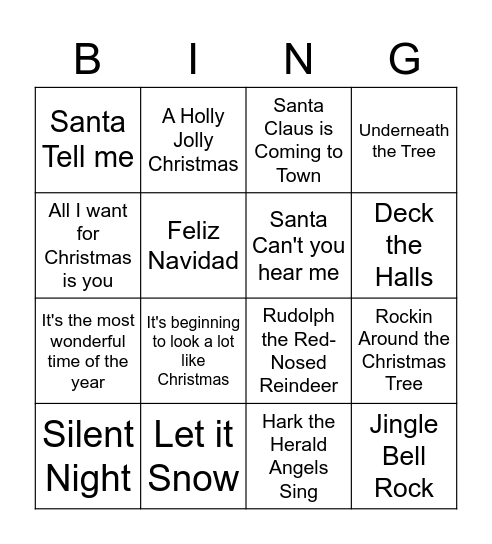 Christmas Carol Bingo Card