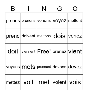 WVQ #10 IRREGULAR Verbs Bingo Card