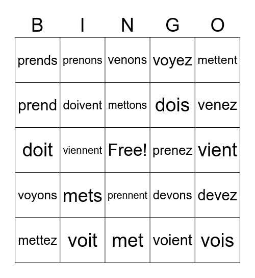 WVQ #10 IRREGULAR Verbs Bingo Card