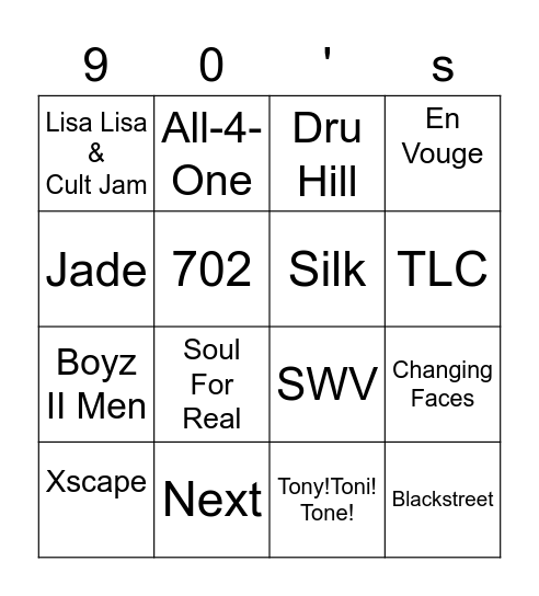 90's R&B Groups Bingo Card