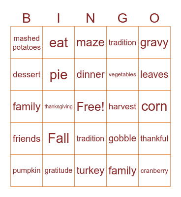 Thanksgivings Bingo Card