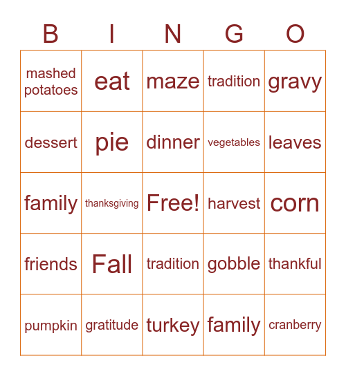 Thanksgivings Bingo Card