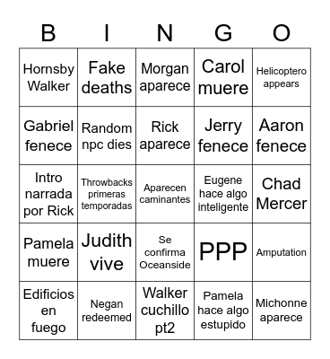 The Walking Dead Bingo Card