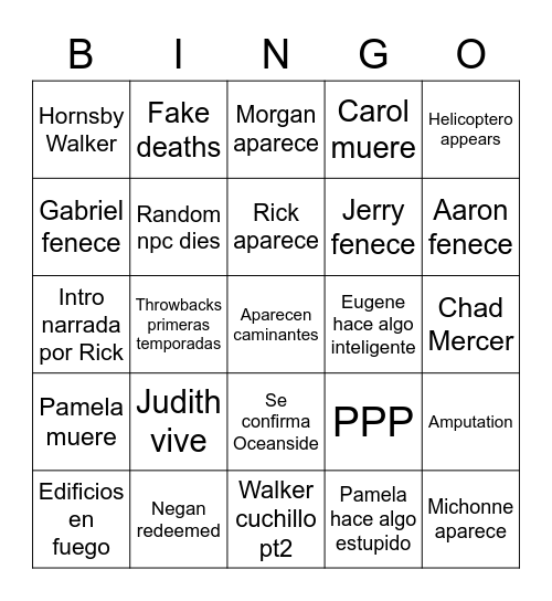 The Walking Dead Bingo Card