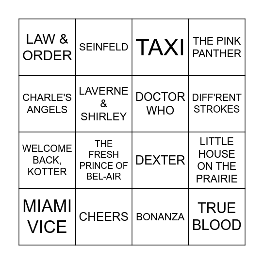 TELEVISION SHOWS Bingo Card