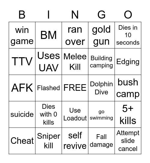 WARZONE BINGO Card