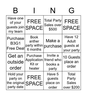 Hostess Incentive Bingo Card