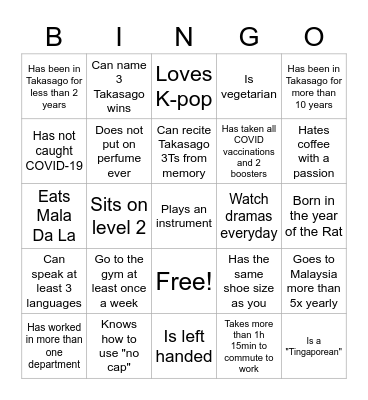 Takasago BINGO 2022~ Bingo Card