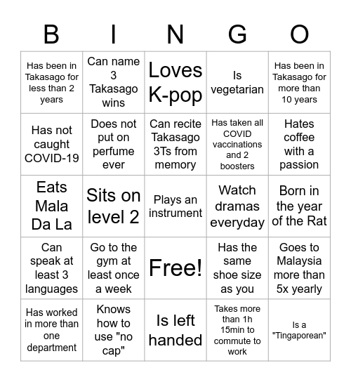 Takasago BINGO 2022~ Bingo Card