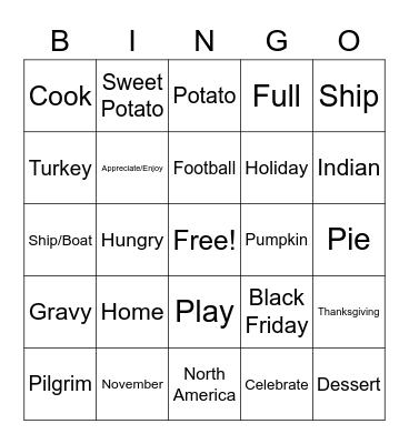 Thanksgiving ASL Bingo Card