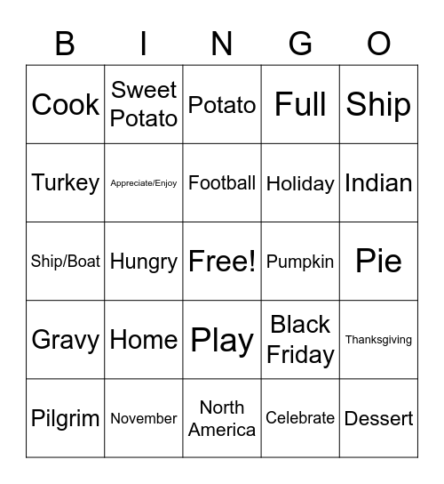 Thanksgiving ASL Bingo Card