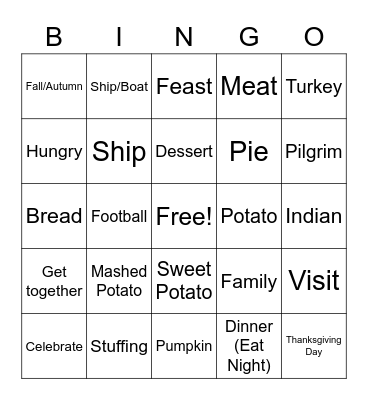 Thanksgiving ASL Vocab Bingo Card