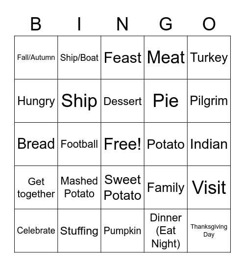 Thanksgiving ASL Vocab Bingo Card