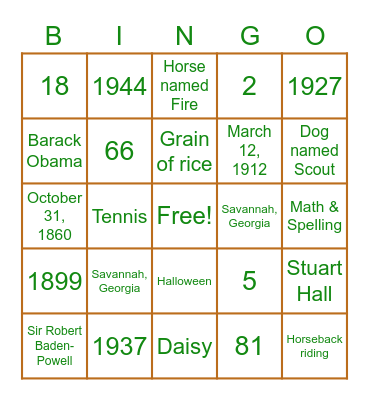 SCOUTSGIVING BINGO Card