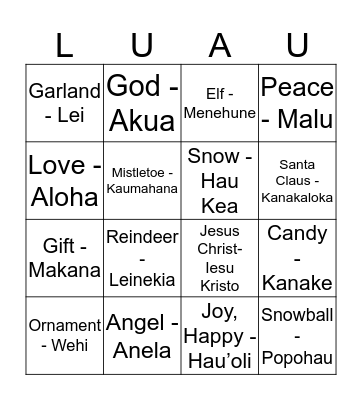 Winter Wonder Luau Bingo Card