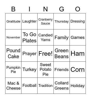 Southern Thanksgiving Bingo Card