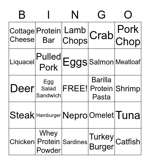 Protein BINGO Card