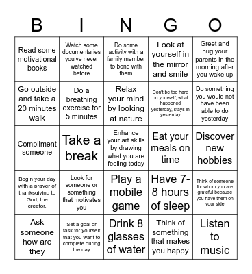 My To-Do List in Columns and Rows for a Healthy, Peaceful, and High-Functioning Mind Bingo Card