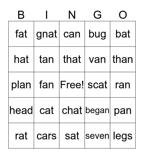 -an and -at (plus extras) Bingo Card