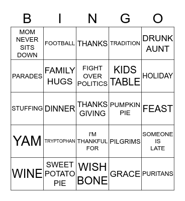 THANKSGIVING Bingo Card