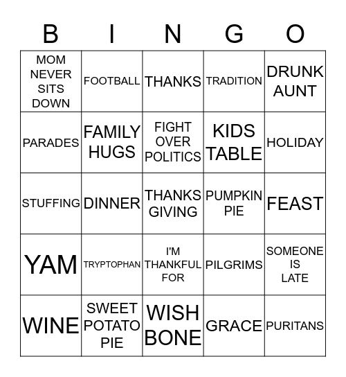 THANKSGIVING Bingo Card