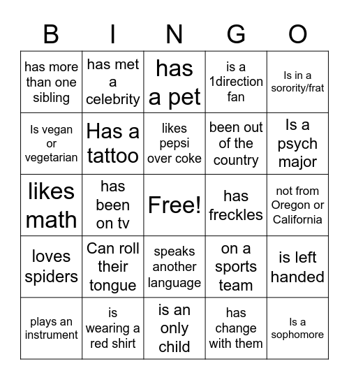 Find Someone Who Bingo Card