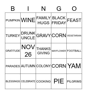THANKSGIVING Bingo Card