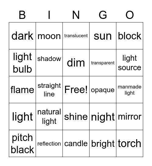 Light Bingo Card
