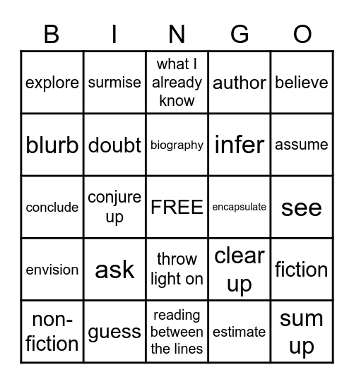 Reading Skills Bingo Card