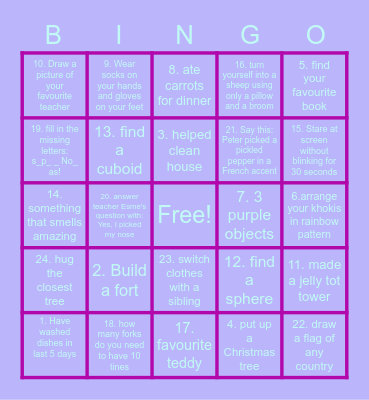 Scavenger Bingo Card