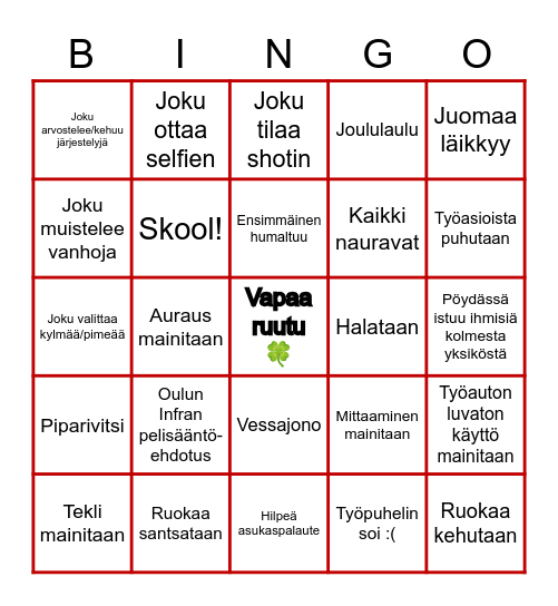 Pikkujoulu Bingo Card