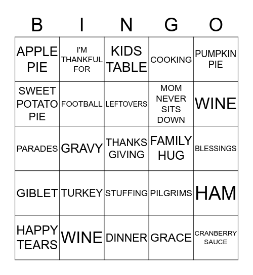 THANKSGIVING Bingo Card