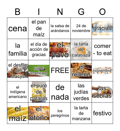 dia de accion de gracias Bingo Card