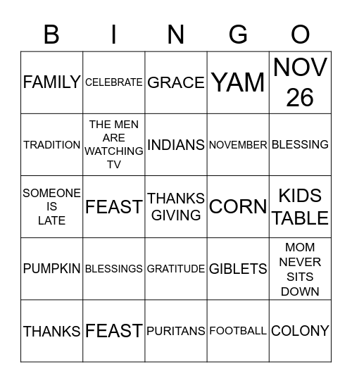 THANKSGIVING Bingo Card