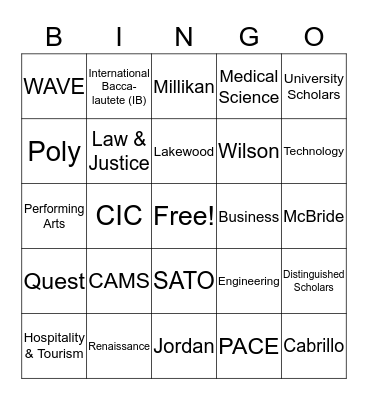 High School Bingo Card