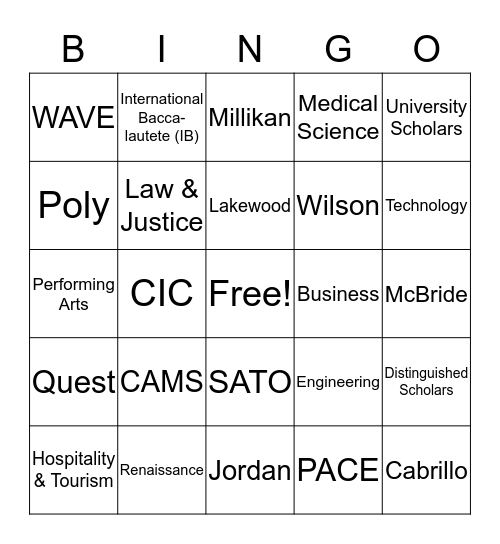 High School Bingo Card