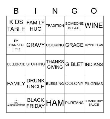 THANKSGIVING Bingo Card