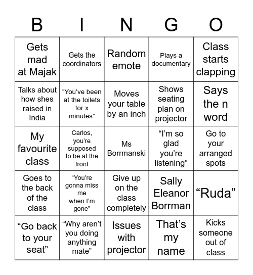 Ms Borrman Bingo Card