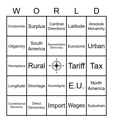 Geography Vocab Bingo Card