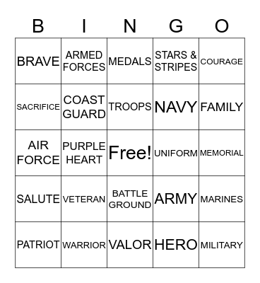 VETERAN'S DAY BINGO! Bingo Card