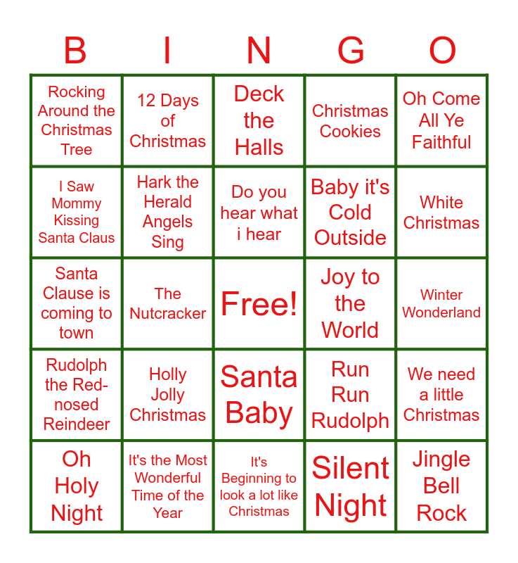 Christmas Song Bingo Card