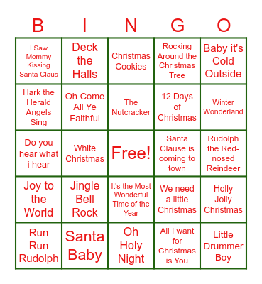 Christmas Song Bingo Card
