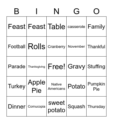 Thanksgiving Bingo Card