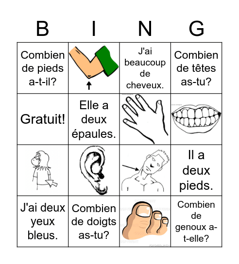 Les parties du corps Bingo Card